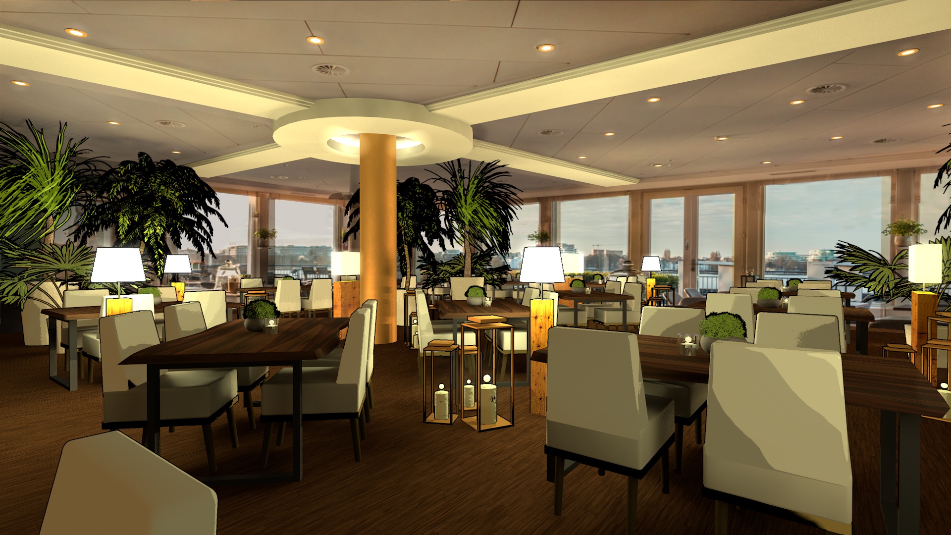 Alsterlounge - 3D-Visualisierung auf echtem Foto Restaurant ambiente Alsterlounge - 3D-Visualisierung auf echtem Foto Restaurant ambiente