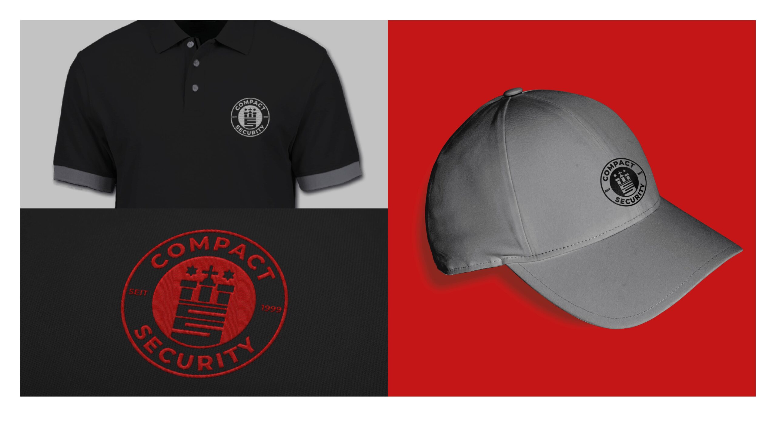 Compact Security - Logo Variante 3 - Stick, Cap, Poloshirt, Shirt, Mockup Compact Security - Logo Variante 3 - Stick, Cap, Poloshirt, Shirt, Mockup