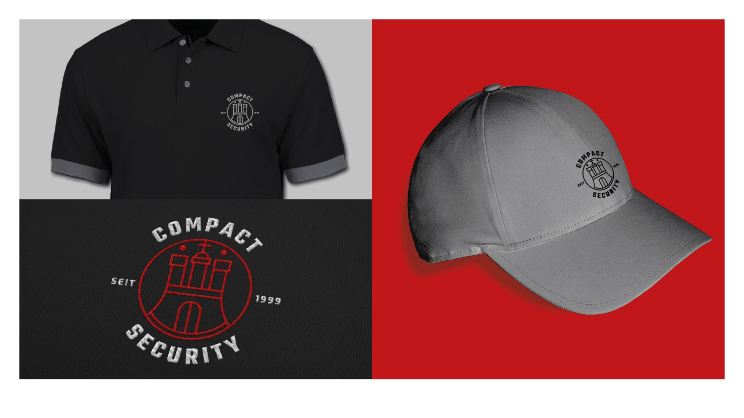 Compact Security - Logo Variante 1 - Stick, Cap, Poloshirt, Shirt, Mockup Compact Security - Logo Variante 1 - Stick, Cap, Poloshirt, Shirt, Mockup