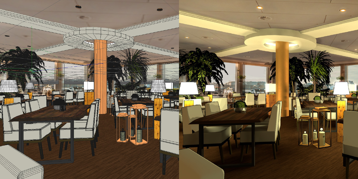 Alsterlounge - 3D-Visualisierung auf echtem Foto Restaurant ambiente Alsterlounge - 3D-Visualisierung auf echtem Foto Restaurant ambiente