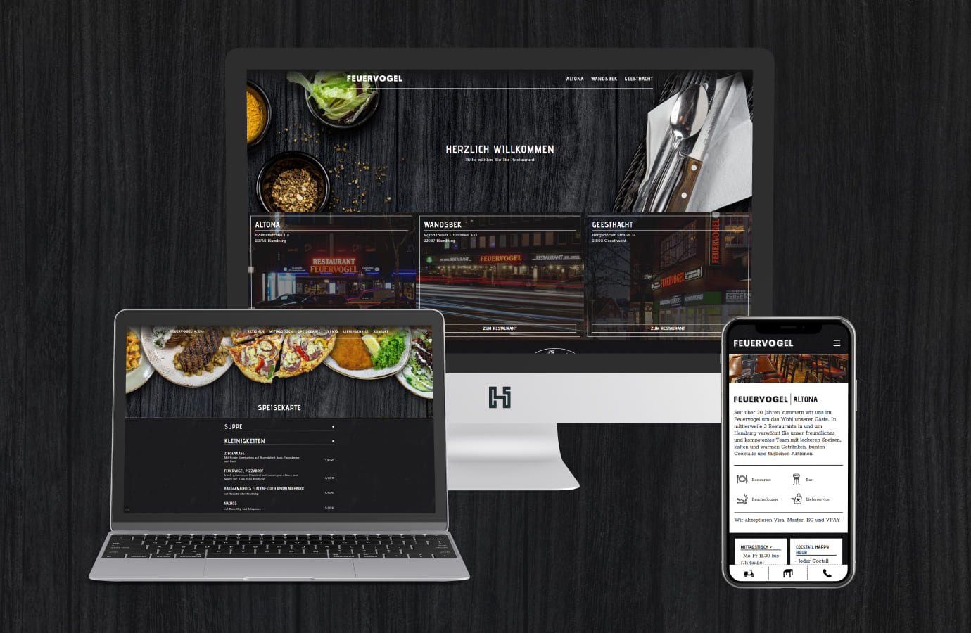 Feuervogel - Website - Webdesign auf verschiedenen Monitoren, Responsivity Feuervogel - Website - Webdesign auf verschiedenen Monitoren, Responsivity