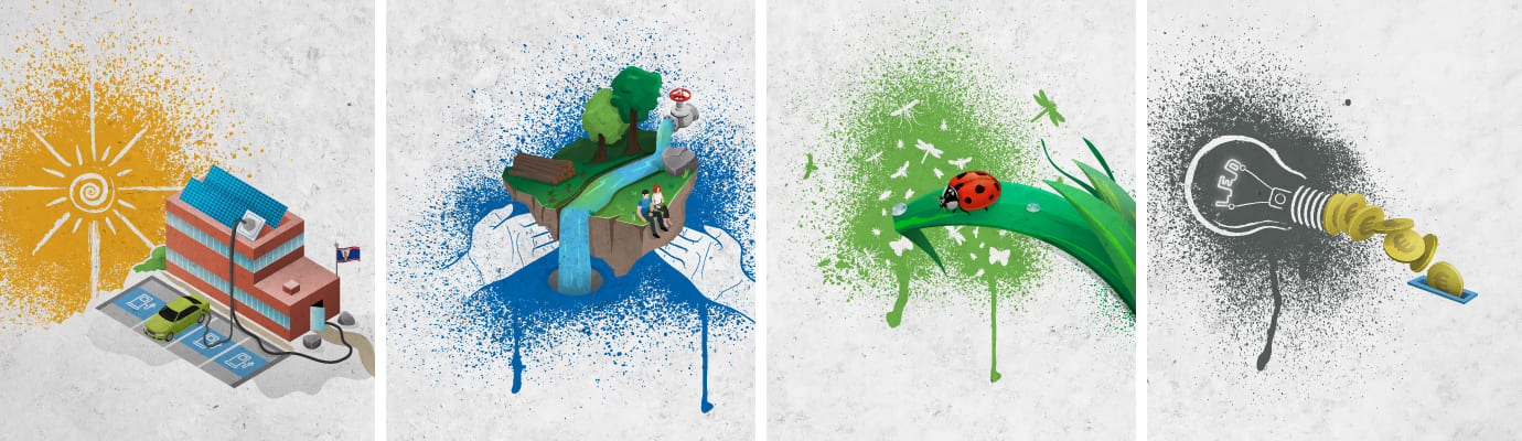 Klimapartner Wedel - Vier Motive - Grafik Isometrie Klimapartner Wedel - Vier Motive - Grafik Isometrie